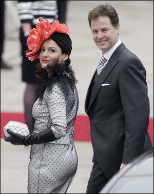 Britain's Deputy Prime Minister Nick Clegg and wife Miriam arrive at Westminster Abbey.