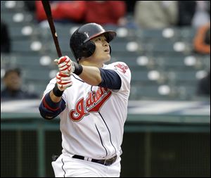 Shin-Soo Choo connects for a home run in the first inning. Carlos Santana followed with his own blast.