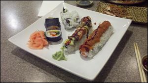 From left, futo maki, shiitake roll, KotoBuki roll, and Toledo roll at KotoBuki Japanese Restaurant.