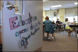 Graffiti on the door of a fifth-grade classroom at Maplewood Elementary in Sylvania is one way students and staff are saying good-bye to the 82-year-old downtown building. They will start next school year in a new building where Burnham had been. 