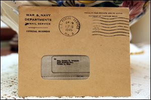 A letter postmarked May 16, 1945, was sent to Rachel Urbanski from her husband, Joe, while he was serving overseas. Back then, letters home were censored and retyped. 