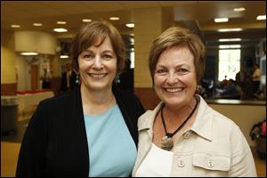 Rose Nearpass, left, and Mary Lou Zaums have become close friends during their years working together for Bedford Schools.