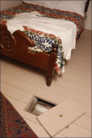 A secret hiding place for valuables in a bedroom of the De-Wald Funk House.