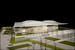 A model of the design shows liberal use of glass to provide natural light to courtrooms. The building would go on the Civic Center Mall, facing the county courthouse.