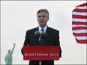Former Utah Gov. Jon Huntsman announces his GOP bid for president Tuesday at Liberty State Park in Jersey City, N.J. 