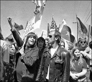 In April 2, 1973, actress Jane Fondajoins a group of anti-war demonstrators on a march toward the Western White House to protest the visit of South Vietnam's President Nguyen Van Thieu in San Clemente, Calif.