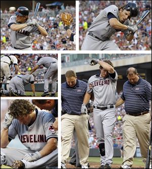 Cleveland's Travis Buck was able to walk off the field after getting hit in the head by a pitch by Minnesota pitcher Francisco Liriano in the fifth inning.