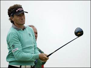 Berhard Langer hits a practice shot at this year's British Open. In 1986, when world rankings began, he was the first to be No. 1.