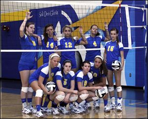 St. Ursula enters the Three Rivers Athletic Conference as defending state champion. The returnees are (front, from left) Madison Haupricht, Katie McKernan, Maddie Burnham, Abbey Russell and Emma Romstadt, and (back, front left) Cassidy Croci, Katie Felix, Maddie Strall and Erin Williams.
