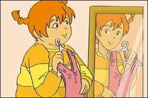 The teen girl character in 'Maggie Goes on a Diet' envisions herself to be thinner.