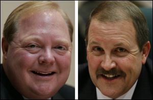 Councilman Doug Haynam, left, says three-quarters of income-tax collections are from nonresidents. Councilman Todd Milner calls for considering adjusting the credit.