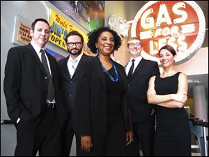 Cast members, from left, Shad Kunkle, Andy St. Clair, Claudia Michelle Wallace, Hans Holsen, and Amanda Blake Davis.