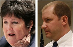 Democrat Tina Skeldon Wozniak, left, faces Republican Jonathan Anderson for county commissioner.