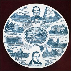 The Seneca County Courthouse is depicted in the lower right-hand corner of the Tiffin-Seneca Sesquicentennial plate, issued in 1967. The county courthouse built in 1836 is depicted at the lower left.