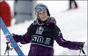 Sarah Burke reacts after failing to place in the top-three finishers in the slopestyle skiing women's final Jan. 28, 2010, at the Winter X Games at Buttermilk Mountain outside Aspen, Colo.