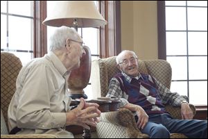 Chet Herrington, 95, left, and Oscar Garner, 96, both attended Lakewood Church of the Bretheren for decades, as did Dorothy McCamey, who lives in the same senior home.
