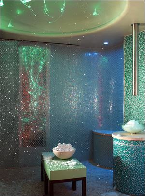 At the Qua Baths & Spa at Caesars Palace in Las Vegas, visitors can head to the arctic ice room to sit amid falling snow as a more gentle transition from heat and steam than the usual jarring plunge into a pool.