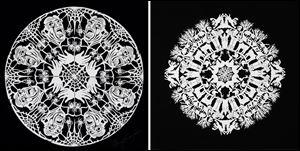 These are just two of the ornate paper snowflakes created by artist Mary Gaynier of Point Place.