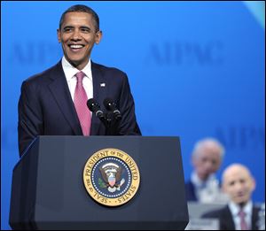 President Barack Obama addresses the American Israel Public Affairs Committee Policy Conference opening plenary session in Washington, Sunday.