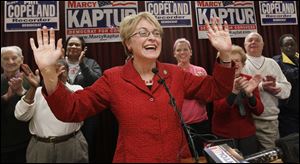 U.S. Rep. Marcy Kaptur (D., Toledo) celebrates with supporters at the Laborers Local 500 Hall in Toledo. 