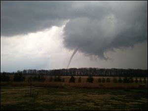 A funnel cloud seen near Lambertville, Mich.