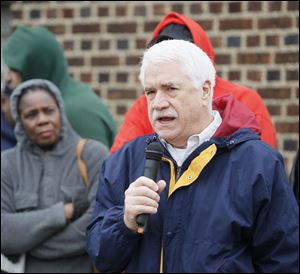 Jerome Pecko, TPS superintendent, addresses the rally. He was one of several community leaders who spoke Saturday.
