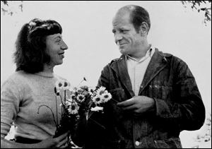 Artists Lee Krasner and Jackson Pollock are shown in their garden at their East Hampton, N.Y., home, circa 1949.
