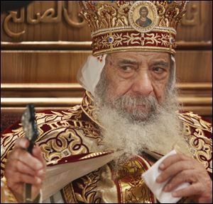 Pope Shenouda III led Egypt’s Coptic Orthodox Church for 40 years before his death at age 88. He visited Toledo 10 years ago to consecrate the St. George Coptic Orthodox Church in Monclova Township. Many local Copts knew him personally, having visited him during his trips for treatment at the Cleveland Clinic.

