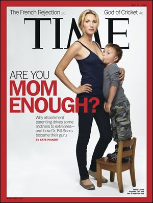The cover of the May 21, 2012 Time Magazine issue with a photograph of Jamie Lynne Grumet, 26, breastfeeding her 3-year-old son for a story on 