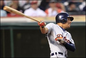 Detroit Tigers' Quintin Berry grounds into a fielders choice in the seventh inning against the Indians Wednesday.