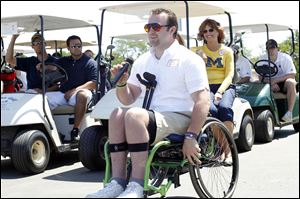 Brock Mealer welcomes guests and golfers to the second annual David Mealer Memorial Golf tournament at Brandywine Country Club.