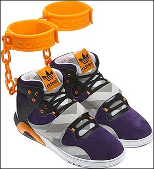 The JS Roundhouse Mid, a high-top sneaker with an orange plastic cuff, was made in collaboration with fashion designer Jeremy Scott.