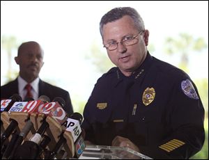Sanford Police Chief Bill Lee speaks to the the media during a news conference in March. Chief Lee had been on paid leave since March 22.