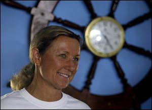 British-Australian dual citizen swimmer Penny Palfrey smiles during a press conference to announce her crossing between Cuba and Key West, Florida.