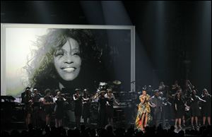 Monica performs during the in memoriam for Whitney Houston at the BET Awards Sunday.