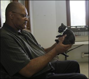 Toledoan Theodore Avery goes eye to eye with a kitten during the June $5 Fridays promotion of the Toledo Humane Society. He was looking for a companion for his 12-year-old cat, Tootee.
