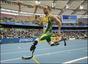 South Africa's Oscar Pistorius, a double amputee since he was 11 months old, will compete in the 400-meter dash and 4x400 meter relay in the London Olympics. He has won multiple Paralympic titles.