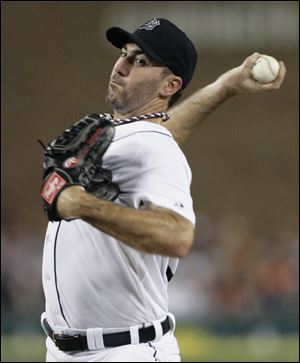 Detroit Tigers starter Justin Verlander pitches against the Minnesota Twins in the second inning Wednesday night.