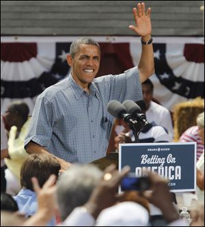 President Barack Obama speaks at the Wolcott Museum in Maumee.