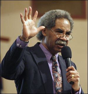 Wilbert 'Skeeter' McClure talks at the Warren AME Church during a visit to Toledo in 2010. McClure, a Scott High and UT graduate, was a psychology professor at Northeastern University in Boston.