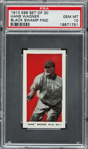 A 1910 Honus Wagner baseball cards found in the attic of a house in Defiance, Ohio.