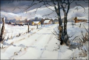 'Ottawa County Farm' by John Cook is on display at the Toledo School for the Arts. It's one of the 150 paintings and prints by area artists that were donated to the school by Medical Mutual.