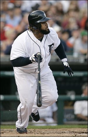 Detroit Tigers' Prince Fielder watches his two-run single in the second inning Wednesday night.