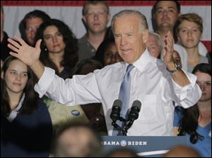 Vice President Joe Biden campaigns at the Plumbers & Pipefitters Local Union 189 today in Columbus. Biden's visit to Ohio focused on the impact of President Obamas efforts to strengthen Ohios manufacturing industry and bolster middle-class security for Ohios workers.