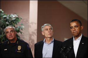 President Obama, right, says his conversations with victims’ families were marked by tears and memories.