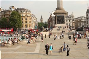 A general view of Trafalgar Square in London. During the Olympics, it often will be said that London is welcoming the world, but the reality is that the city has been doing just that for much of the last 60 years. Truly, Londoners believe, everybody should be able to feel at home here.