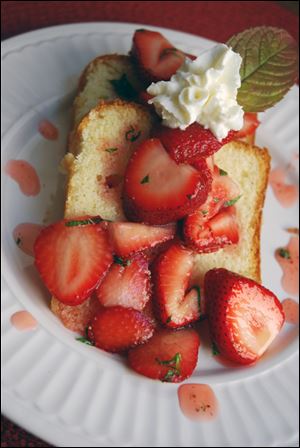 Old-Fashioned Butter Pound Cake with Minted Strawberries.
