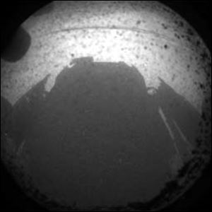 NASA tweeted this photo of the Curiosity rover's shadow after the landing, saying 