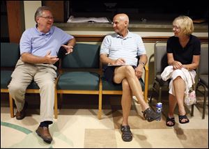 Greg Stewart, who beat Bedford Supervisor Walt Wilburn for the GOP nomination waits for election returns with Bob Tienvieri and Marti Stewart, Mr. Stewart's wife.