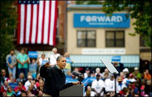 US President Barack Obama delivers remarks during a campaign event at Bayliss Park in Council Bluffs, Iowa.